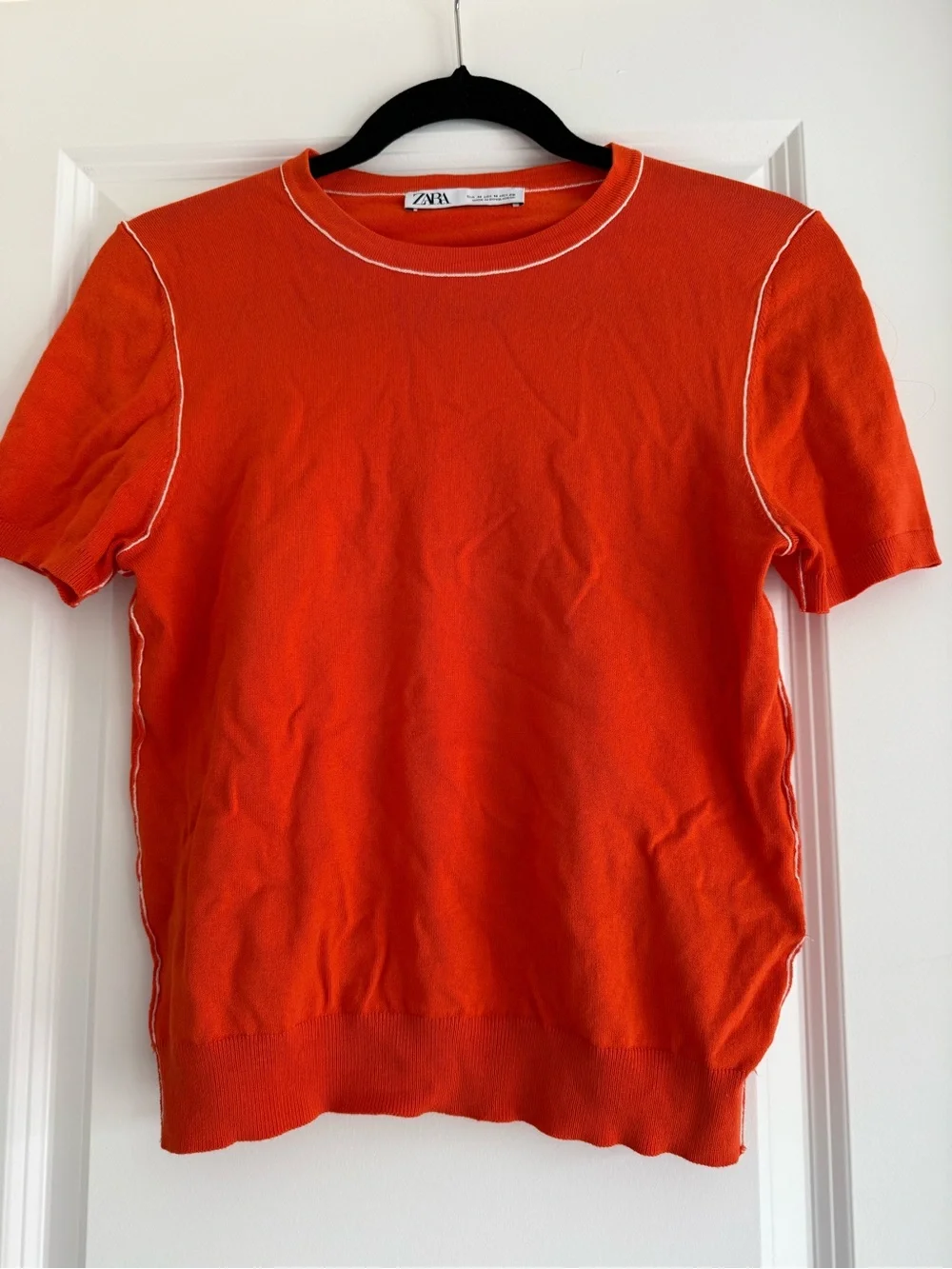 ZARA Red Orange Short-Sleeve Crewneck Top